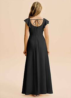 Azazie Bondi Junior A-Linie Seitliche Cut-Outs Stretch-Satin Kleid Schwarz image2