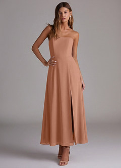 Azazie Wren Vestidos de madrinha de casamento Vestido Bronzeador de Chiffon de Linha A com Sem alças image5