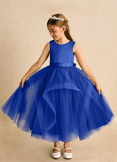 Azazie Vana Abiti da Ragazza di Fiori Abito Principessa in Tulle Fiocco Blu Reale image7