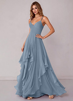 Azazie Zaina Bridesmaid Dresses Dusty Blue A-Line Chiffon Dress image5