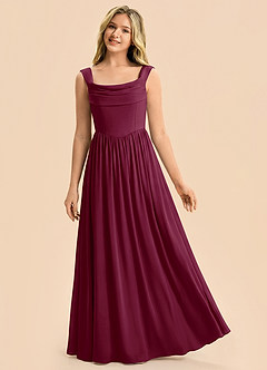 Azazie Novi Junior Mulberry A-Line Pleated Stretch Satin Dress image3