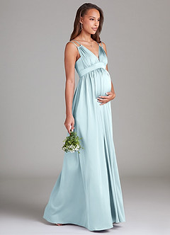 Azazie Emree Maternity Bridesmaid Dresses A-Line Stretch Satin Floor-Length Dress with Pockets image4