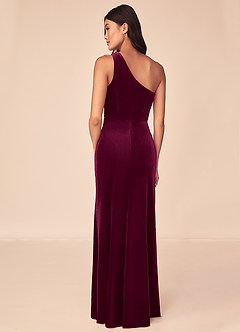 Azazie Argan Bridesmaid Dresses Cabernet Mermaid One Shoulder Pleated Velvet Dress image5