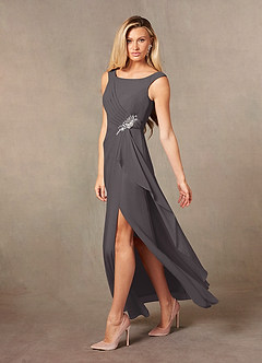 Azazie Yarrow Mother of the Bride Dresses Steel Grey A-Line Pleated Chiffon Dress image5