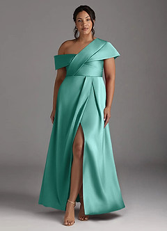 Azazie Milton Mother of the Bride Dresses Aqua A-Line Pleated Stretch Satin Dress image9