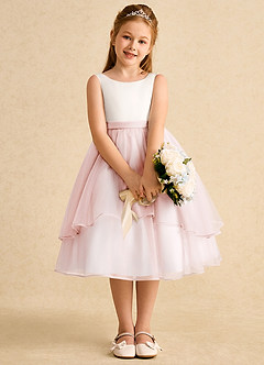 Azazie Rene Flower Girl Dresses Ivory Blushing Pink A-Line Bow Tulle Dress image6