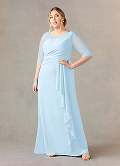 Azazie Dionysus Mother of the Bride Dresses Sky Blue A-Line Boatneck Lace Chiffon Dress image6