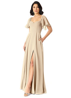 Azazie Chloe Robes de demoiselle d'honneur Robe Trapèze en Mousseline de soie Encolure en Forme de Cœur Champagne image5