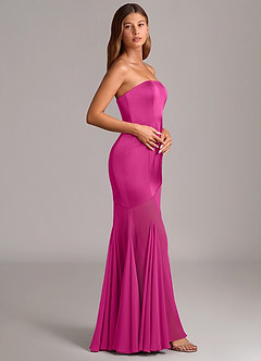 Azazie Uma Brudtärnklänningar Klä av Sjöjungfru i Chiffong Axelbandslös Fuchsia Konvertibel image4