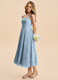 Azazie Amalie Junior Vestido de Azul Cielo de Devorado Floral de Corte en A con Volante image5