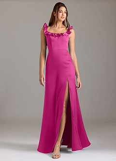 Azazie Callie Bridesmaid Dresses Fuchsia A-Line Ruched Stretch Satin Convertible Dress image3