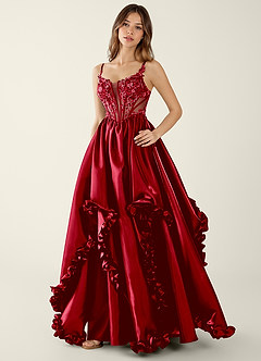 Halley Red V-neck lace Corset A-line Prom Dress image4
