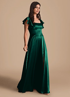 Azazie Bondi Bridesmaid Dresses Emerald A-Line Bow Metallic Satin Dress image4