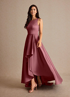 Azazie Niles Mère de la mariée Robes Robe Trapèze en Satin extensible Traînes Rose Du Désert image3