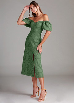 Azazie Evalina Bridesmaid Dresses Eucalyptus Sheath Floral Burnout Dress image4
