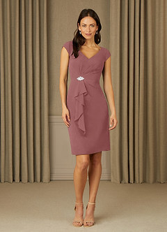 Azazie Nola Mother of the Bride Dresses Desert Rose Sheath V-Neck Pleated Chiffon Dress image1