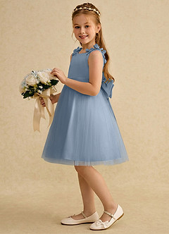 Azazie Lona Abiti da Ragazza di Fiori Abito A-Line in Raso Opaco Fiocco Blu Polveroso Blu Polveroso image4