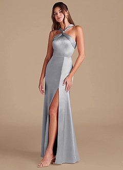 Azazie Rue Bridesmaid Dresses Silver Sheath Pleated Metallic Satin Dress image5