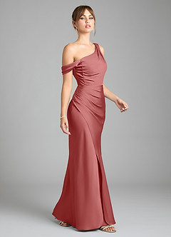 Azazie Madelyn Vestidos de damas de honor Vestido de Rosa Antigua de Satén Elástico de Corte Sirena Convertible con Hombro unilateral image12
