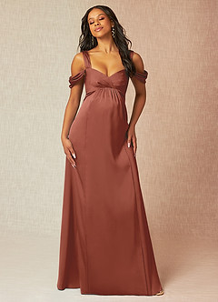 Azazie Rhea Maternity Bridesmaid Dresses A-Line Off-The-Shouler Pleated Stretch Satin Floor-Length Dress image4