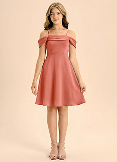 Azazie Anselie Junior Linia A Pofałdowany Satyna elastyczna Mini Młodsza druhna Sukienka image3