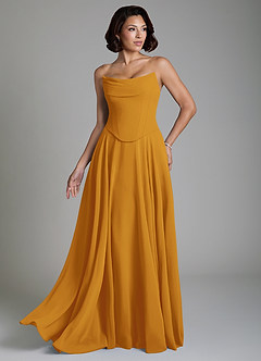 Azazie Ira Robes de demoiselle d'honneur Robe Trapèze en Mousseline de soie Corset Caramel écossais image5