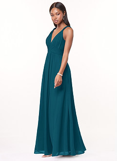 Azazie Maren Robes de demoiselle d'honneur Robe Trapèze en Mousseline de soie Plissée Bleu Encre image3