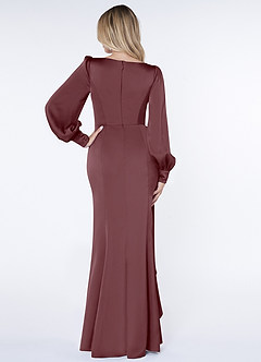 Azazie Raye Bridesmaid Dresses Sangria Mermaid Long Sleeve Stretch Satin Dress image2