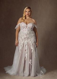 Azazie Leilani Wedding Dresses Diamond White Cocoa Mermaid Sequins Tulle Dress image12