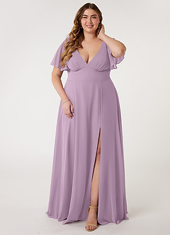 Azazie Kimber Bridesmaid Dresses Wisteria A-Line Flounce Sleeve Chiffon Dress image6