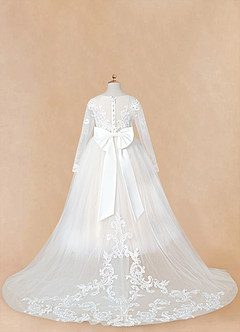 Azazie Elodie Blumenmädchenkleider Ballkleid Spitze Kleid Elfenbein Weißer Alabaster image13