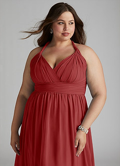 Azazie Ashia Bridesmaid Dresses Rust A-Line Pleated Chiffon Dress image10