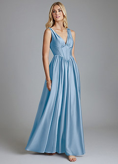 Azazie Delmie Brudtärnklänningar Klä av A-Linje i Stretch Satin Korsett Puderblå image5