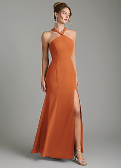 Azazie Rue Bridesmaid Dresses Cinnamon A-Line Halter Chiffon Dress image1