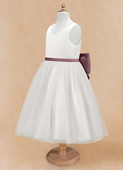 Azazie Seline Flower Girl Dresses Ivory Vintage Mauve A-Line Bow Tulle Dress image8