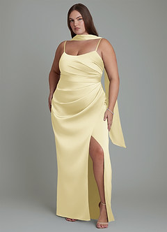 Azazie Calandra Brautjungfernkleider Etui Plissee Stretch-Satin Kleid Zitronensorbet image6