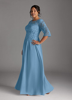 Azazie Mirielle Kleider für die Brautmutter A-Linie Schaufel Spitze Chiffon Kleid Stahlblau image10
