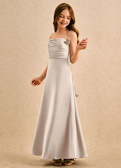 Azazie Kandi Girls Formal Final Sale White Alabaster A-Line Sweetheart Neckline Stretch Satin Dress image2
