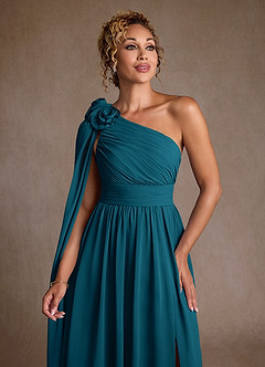 Azazie Lancaster Kleider für die Brautmutter A-Linie One-Shoulder Chiffon Kleid Tintenblau image6