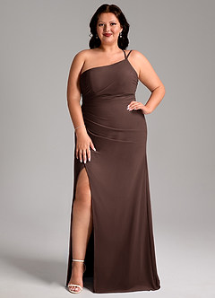 Azazie Eren Brudtärnklänningar Klä av Tubklänning i Chiffong Ena axeln Ganache image8