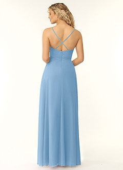 Azazie Naeem Brautjungfernkleider Eine Linie V-Hals Rüsche Chiffon Kleid Puderblau image2