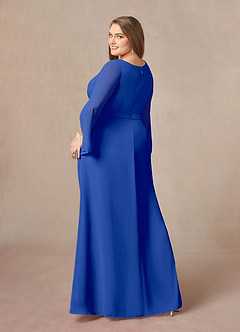 Azazie Belinda vestidos de madre de la novia Vestido de Azul Real de Gasa de Corte En A con Cuello en V Plisado image9
