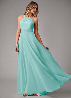 Azazie Amalia Bridesmaid Dresses Aqua A-Line Pleated Chiffon Dress image3