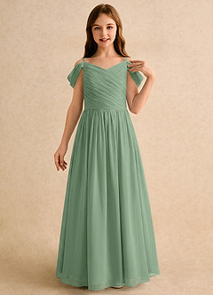 Azazie Chelo Girls Formal Flower Girl Dresses Matcha A-Line Pleated Chiffon Dress image5