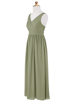 Azazie Kora Junior A-Linie Plissee Chiffon Kleid Pistazie image7