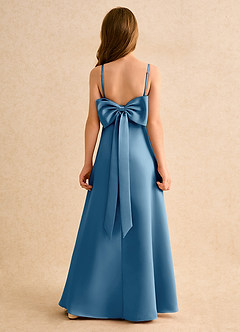 Azazie Joella Girls Formal Flower Girl Dresses Steel Blue A-Line Pleated Matte Satin Dress image1