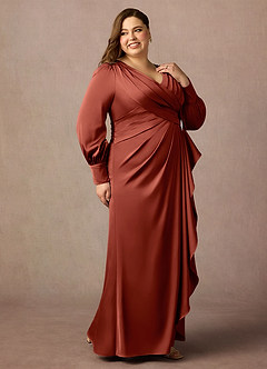 Azazie Petrina Mère de la mariée Robes Robe Sirène en Satin extensible Plissé Terracotta image9