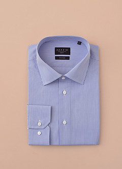 front Aiden White Sky Blue 100% Cotton Non-Iron Striped Dress Shirt