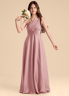 Azazie Charlize Junior Vestido de Rosa Polvorienta de Satén Elástico de Corte en A con Plisado image6