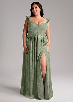 Azazie Denisse Bridesmaid Dresses Pistachio A-Line Ruched Floral Burnout Dress image9